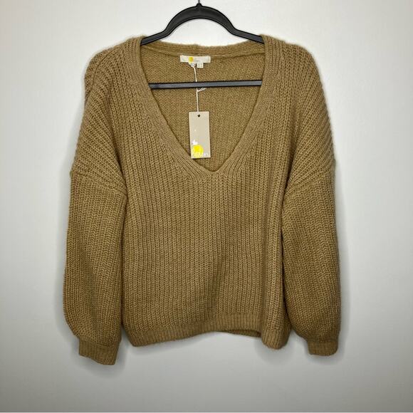 NWT BODEN Chunky Fluffy V-Neck Sweater Camel Melange Tan 6 - Picture 3 of 7
